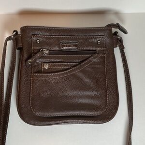 Rosetti Dark Brown Vegan Leather Crossbody Bag Multi-Pocket Organizer Messenger